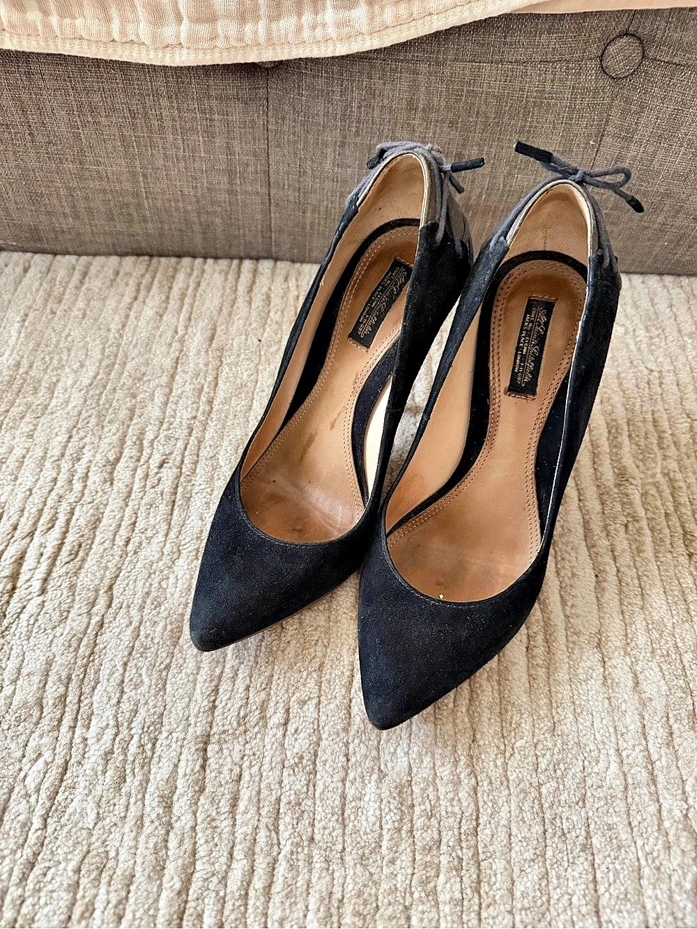 All saints Pointed Toe Lace-Up suede Heels in Black SZ 37